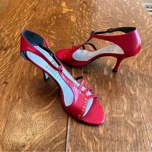 Cynthia Rowley | Shoes | Vintage Red Leather Designer Sandal Heels With ...